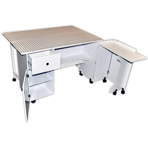 Folding Sewing Table Shelves Home Cabinet Craft Cart W/Wheels Large White