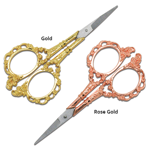 4 Multi Purpose Print Style Small Embroidery Fancy Scissors Gold Plated
